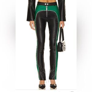 Camila Coelho Moto Biker Leather Pants lamb black green NWT $598 Revolve Sz XS